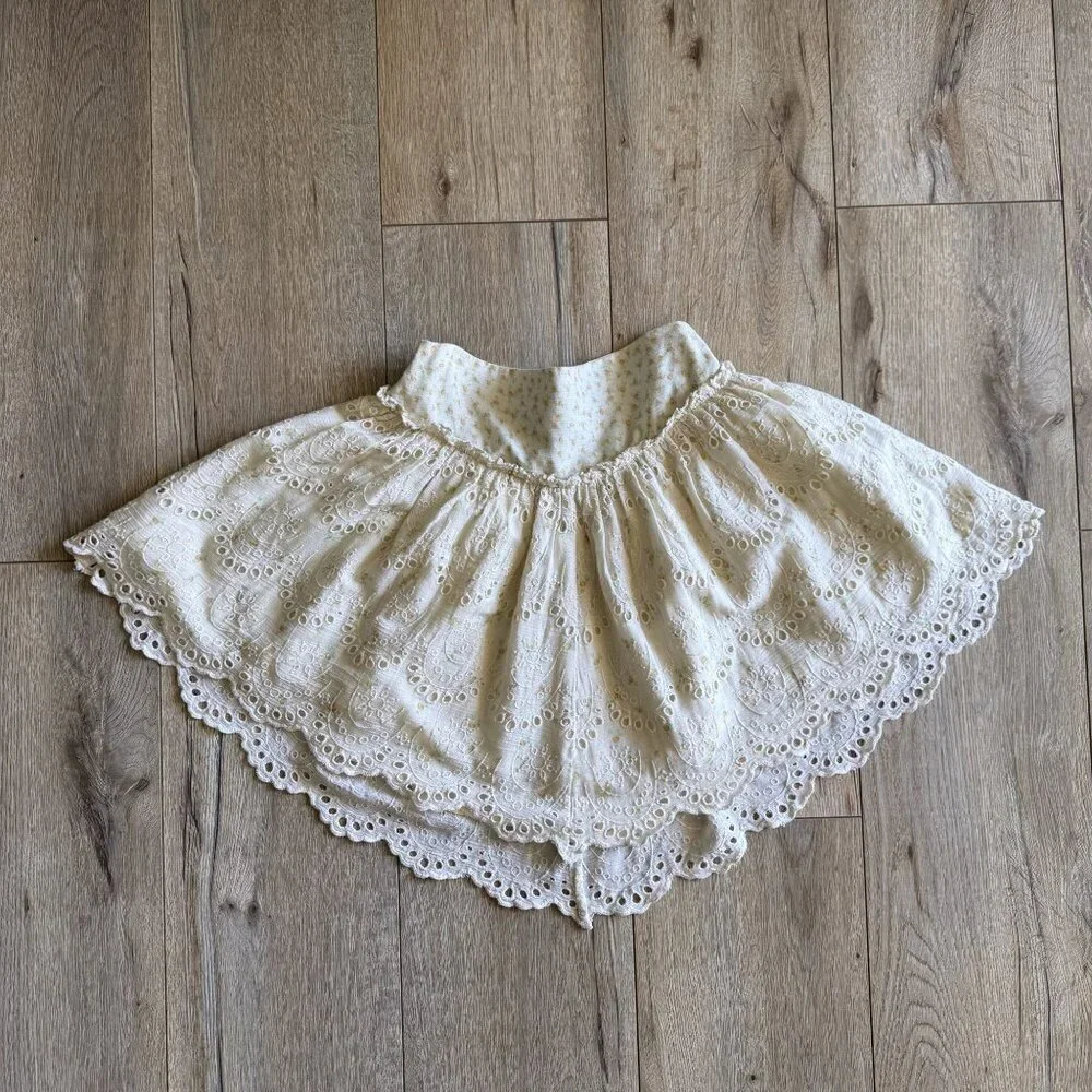 Free People jillian Cream Butter Yellow Ditzy Floral Eyelet Mini Skirt X-Small - Picture 2 of 9